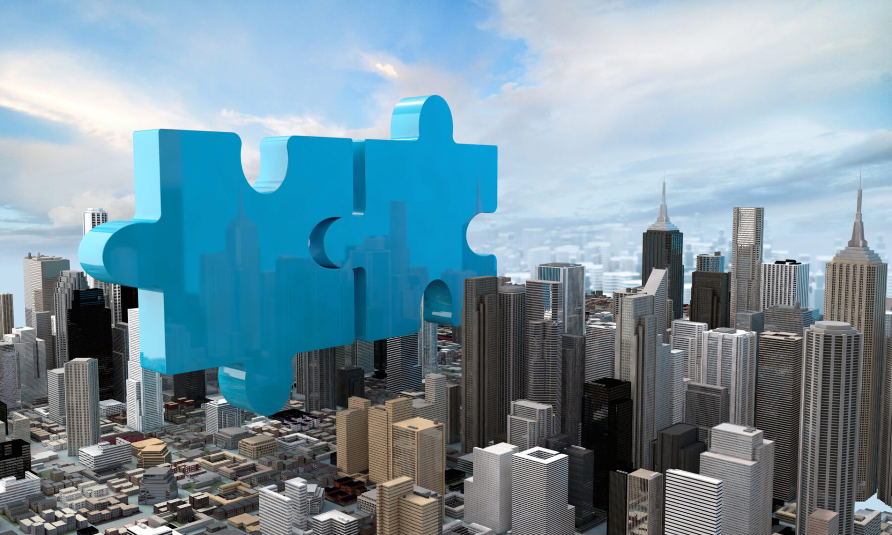 merger and acquisition business concept, join company on puzzle pieces, 3d rendering